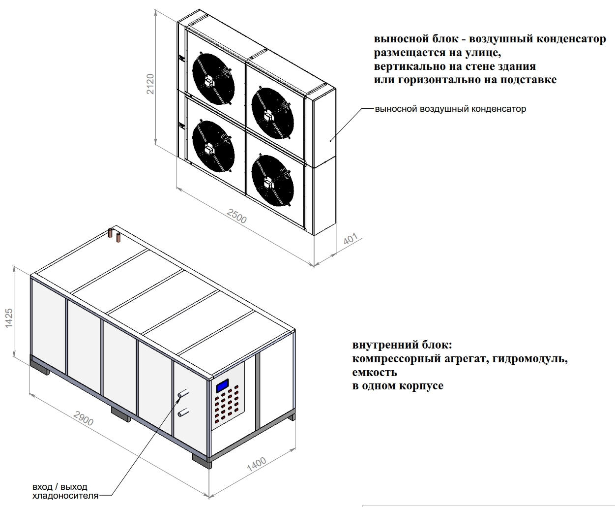 эскиз чиллера 150 кВт с выносным конденсатром эскиз чиллера 150 кВт с выносным конденсатром