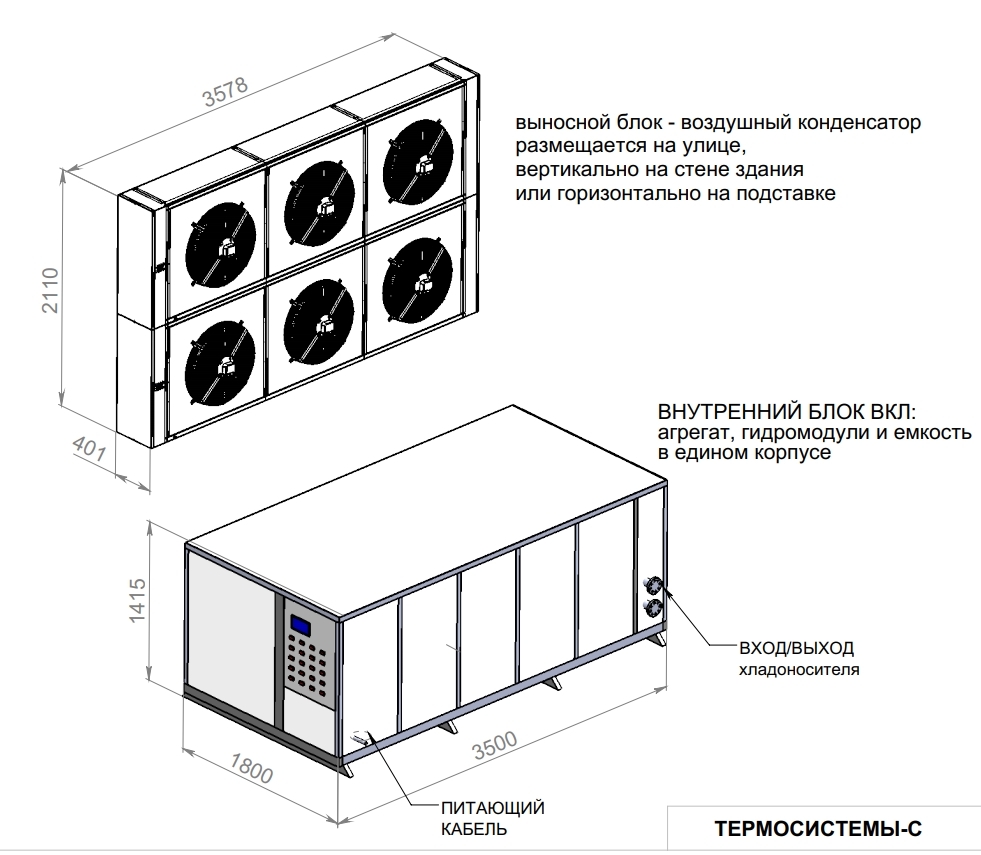 эскиз чиллера 200 кВт с выносным конденсатром эскиз чиллера 200 кВт с выносным конденсатром